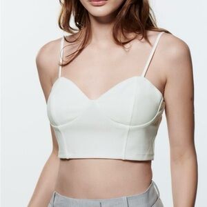 Zara Strap Crop Top Size S White Pre Owned